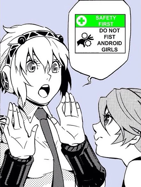 A manga-style fan illustration referencing the meme's safety warning.