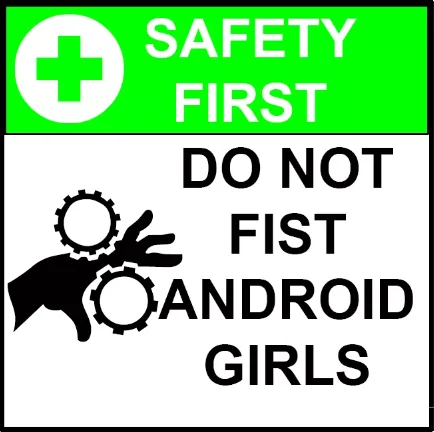 The original 'Do Not Fist Android Girls' safety sign that launched the meme.