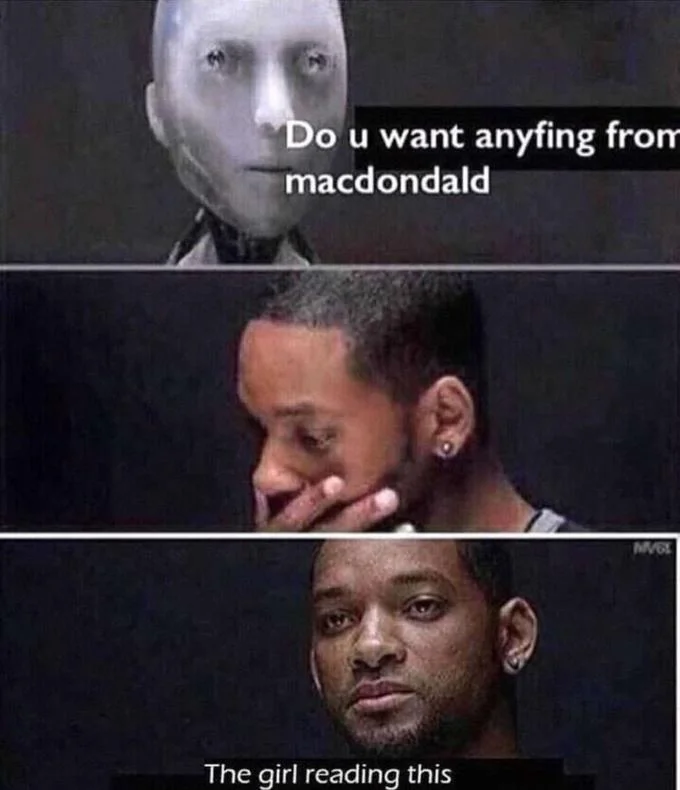 A relatable-swap variant of the macdondald template that reframes the punchline as 'the girl reading this'.