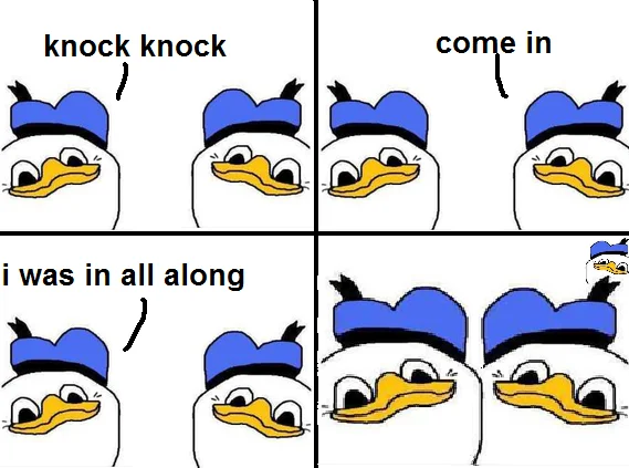 The iconic Dolan Duck, the intentionally badly-drawn parody of Donald Duck that anchors the meme.