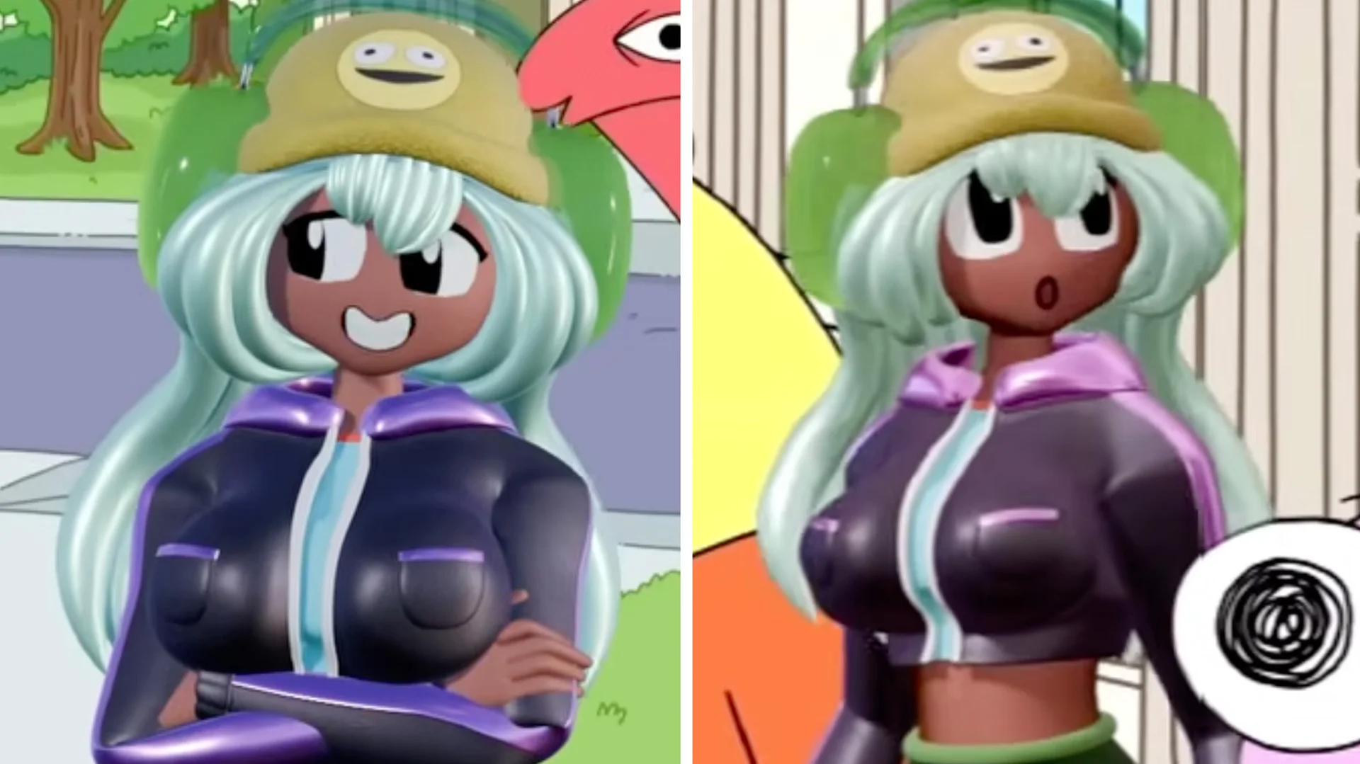 Dolly Dimpley as she appears in the Smiling Friends animated series, notable for her 3D-rendered design contrasting with the show's 2D style.