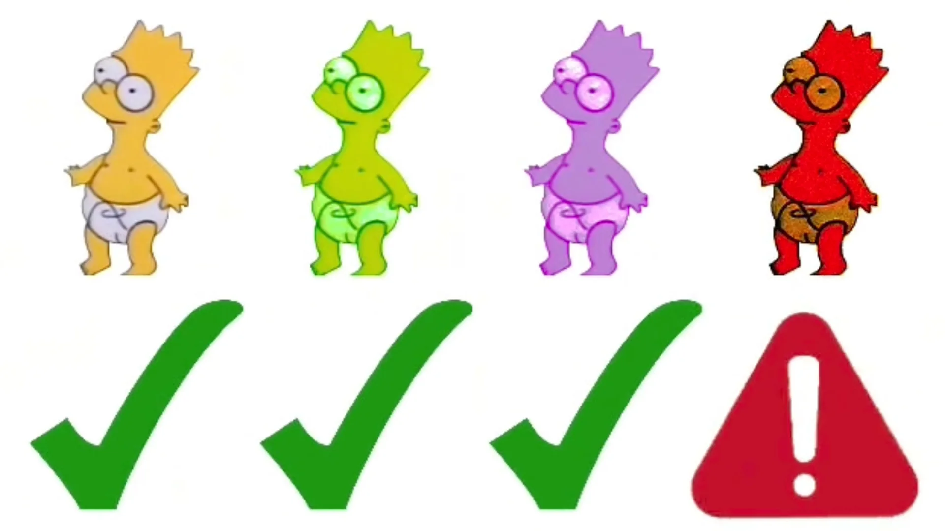The 'Domer' meme template showing color-shifted baby Bart Simpson variants, with the red version marked as the distinctive 'Domer' character.