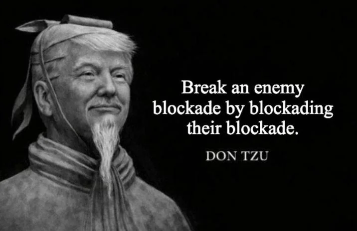 The signature Don Tzu image template, pairing Trump's sage portrait with a circular pseudo-strategic aphorism.