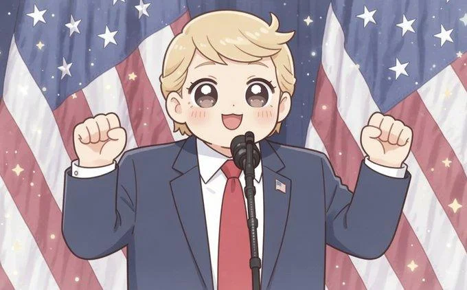 Anime-style Trump weightlifter fan art.