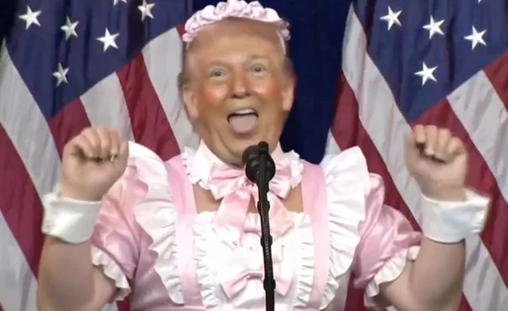 Costumed edit of Trump weightlifter impression.