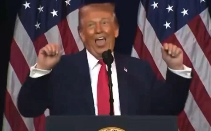 Trump weightlifter impression video frame.