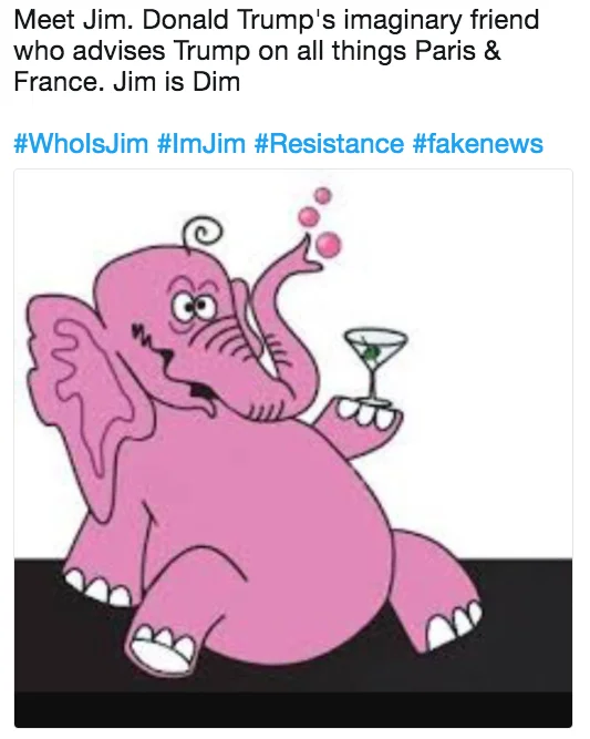 Pink elephant as imaginary Jim reference.