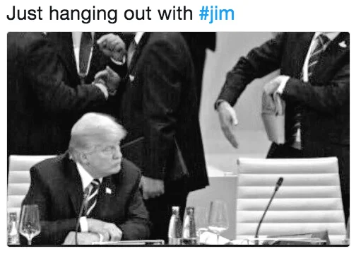 Trump alone at table with invisible Jim.