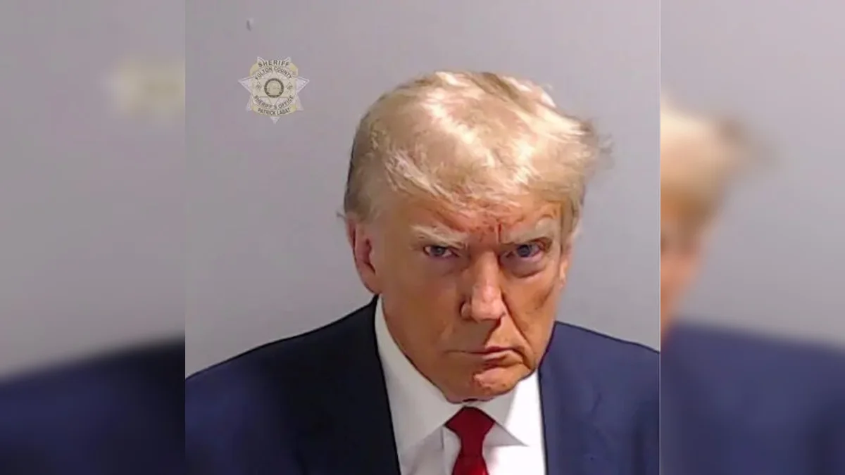 The official Fulton County Sheriff's Office mugshot of Donald Trump, released on August 24, 2023, after his surrender on Georgia election interference charges.