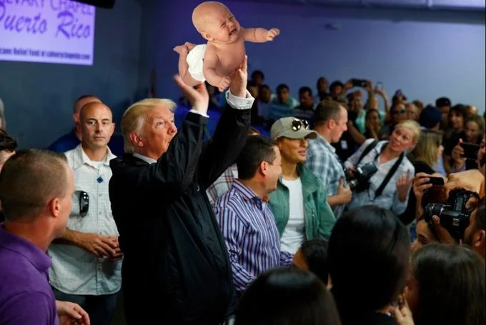 A photoshop edit swapping the paper towel roll for a crying baby, one of many remixes of the viral image.