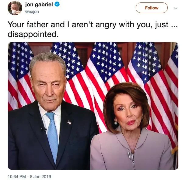One of many viral jokes casting Schumer and Pelosi as scolding parents during their Democratic response to Trump's address.