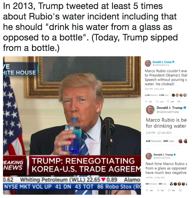 Composite showing Trump's Rubio mockery tweets.