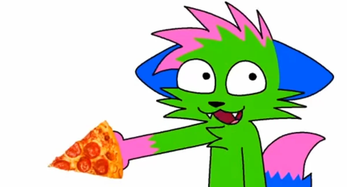 The original animated character from the "Don't Touch My Pizza" animation that spawned the viral catchphrase.