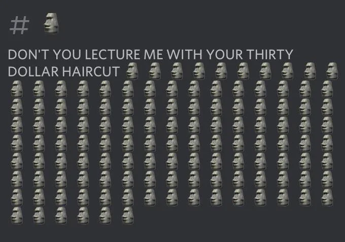 A widely-circulated screenshot of the Discord post that spawned the 'Don't You Lecture Me With Your 30 Dollar Haircut' meme.