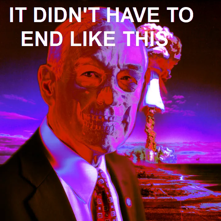 The iconic 'Doom Paul' image depicting Ron Paul as a harbinger of doom before a nuclear apocalypse, captioned 'It didn't have to end like this'.