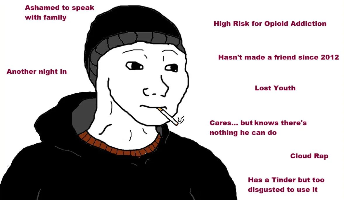 The definitive Doomer Wojak archetype.
