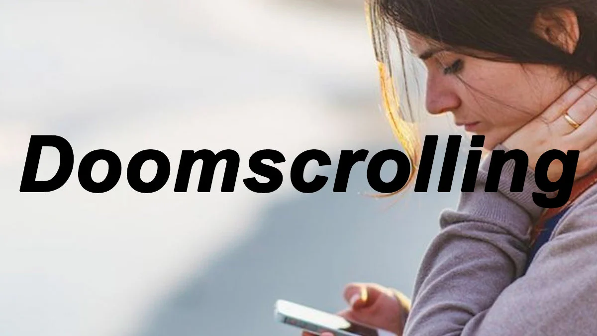Iconic doomscrolling behavior illustration.