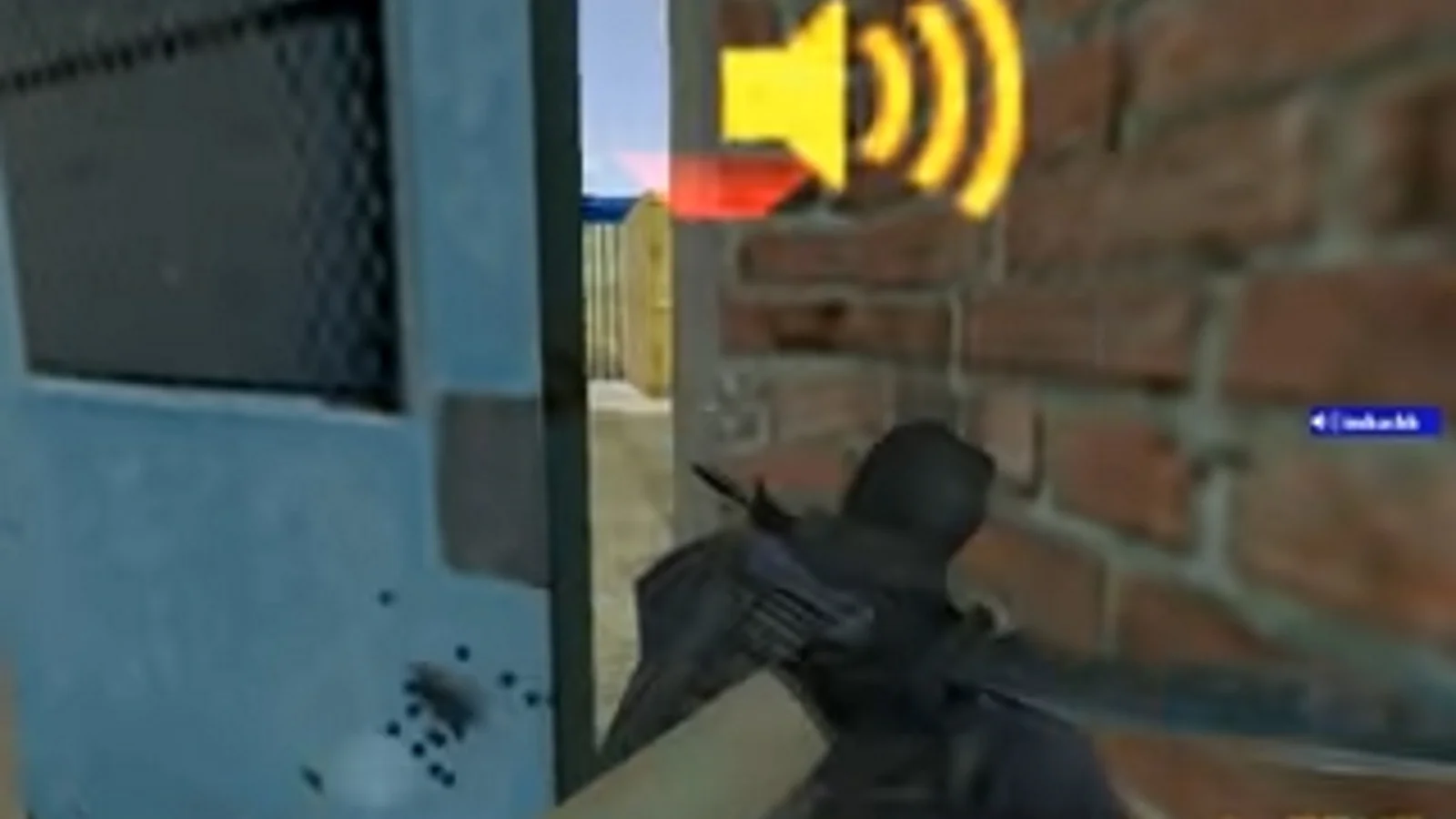 The iconic Counter-Strike scene that spawned the 'Door Stuck' meme, featuring a player stuck at a door with the voice chat indicator active.