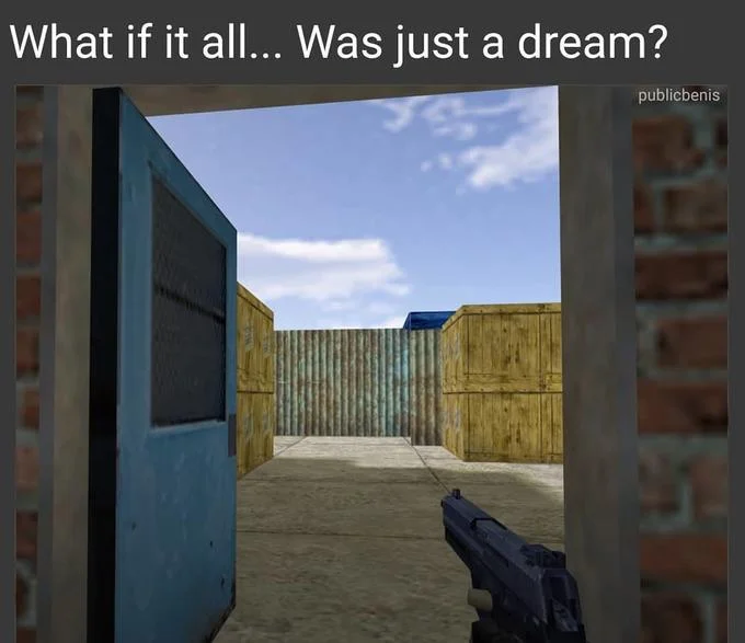 A hand-drawn illustrated version of the iconic 'Door Stuck' Counter-Strike moment.