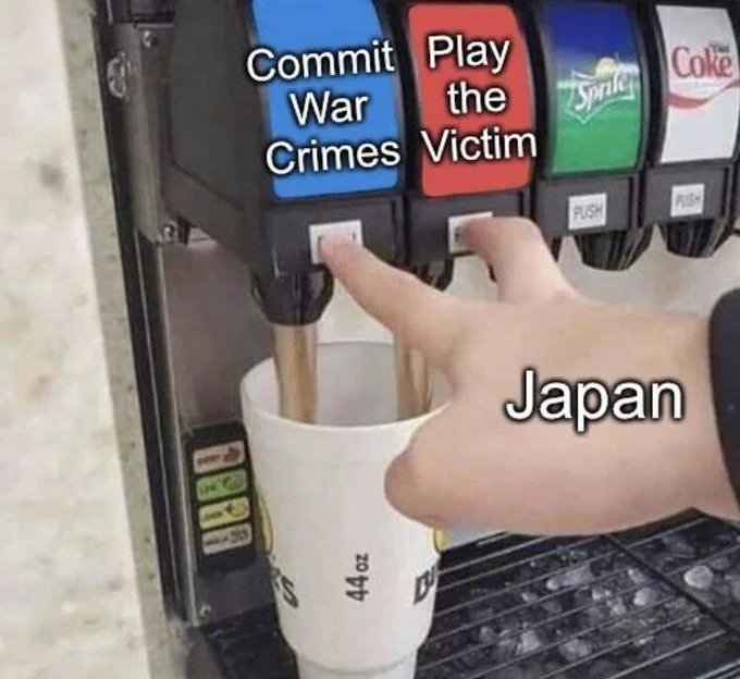 A dark-humor political variant of the meme commenting on historical revisionism.