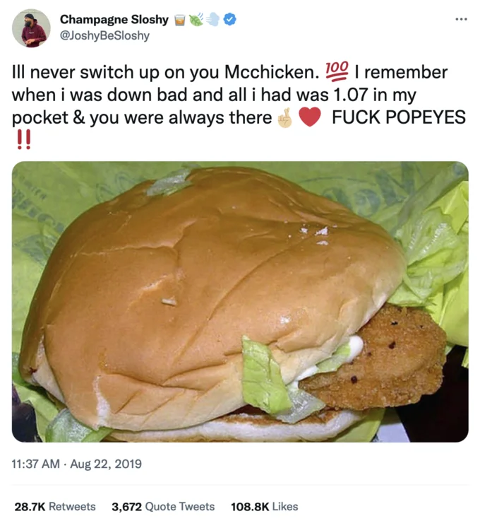 Self-deprecating down bad food meme.
