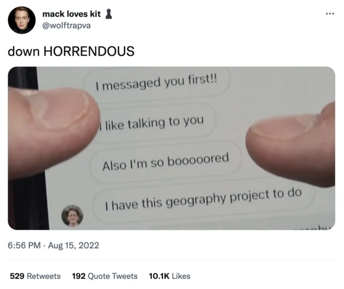 Messaging conversation down bad meme.