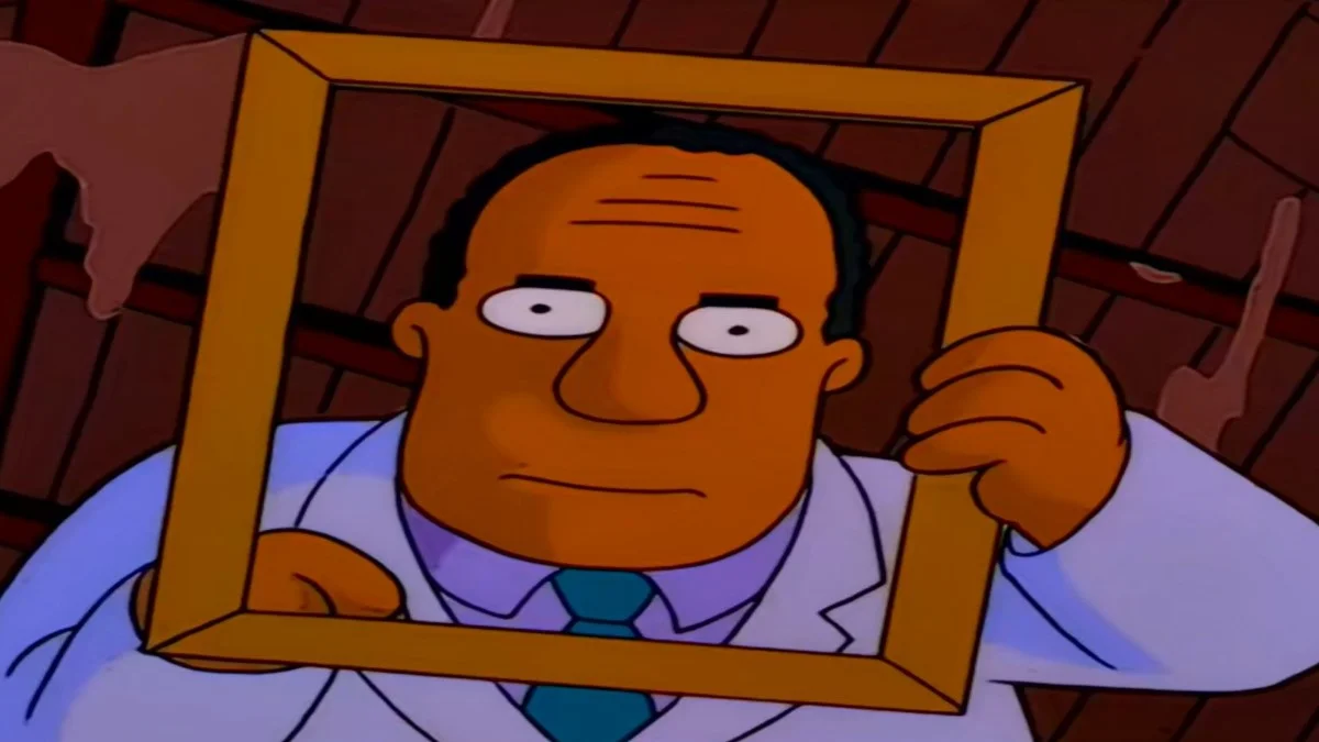 The original screencap from The Simpsons 'Treehouse of Horror IV' segment that spawned the Dr. Hibbert mirror punch meme.