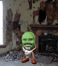 Meme character in dystopian location.