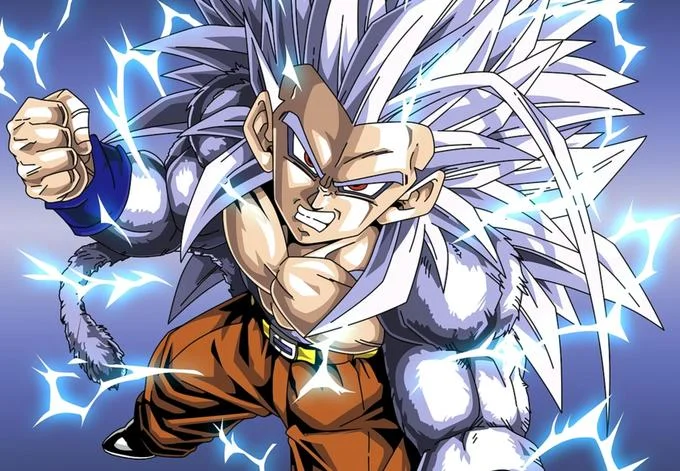 Super Saiyan 5 Goku, an iconic transformation invented by fans as part of the Dragon Ball AF phenomenon.