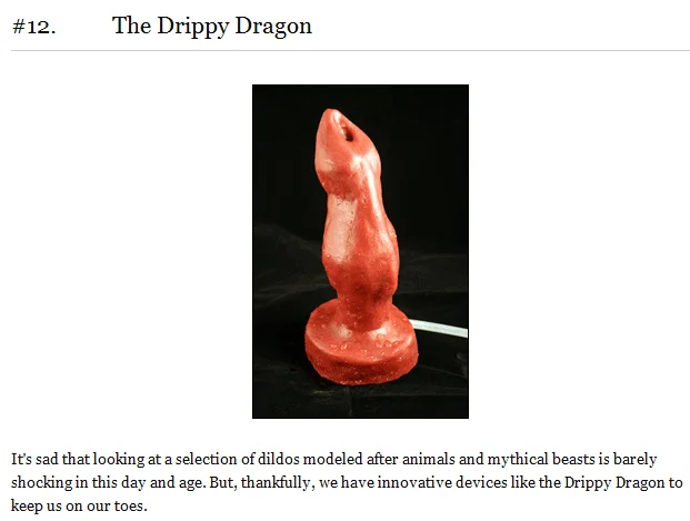 A listicle entry featuring 'The Drippy Dragon', highlighting one of the more unusual products that fueled the meme's popularity.