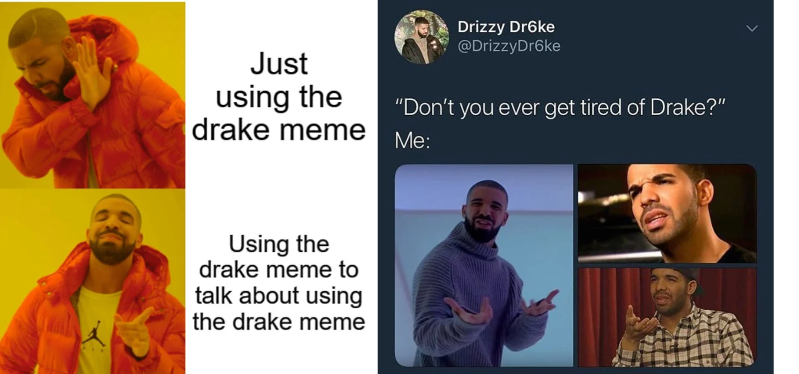 Meta-representation of Drake meme structure and online usage.