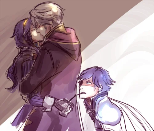 A Fire Emblem fan-art contribution to the Draw the Squad meme, staging three characters in a dramatic pose.