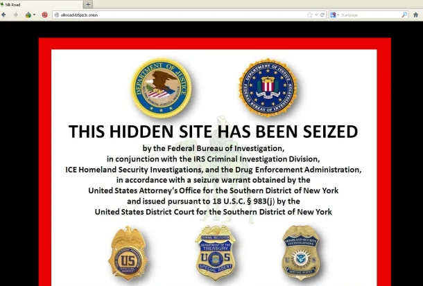 The federal seizure notice that replaced the Silk Road marketplace after the FBI shut down the site and arrested Ross Ulbricht in October 2013.