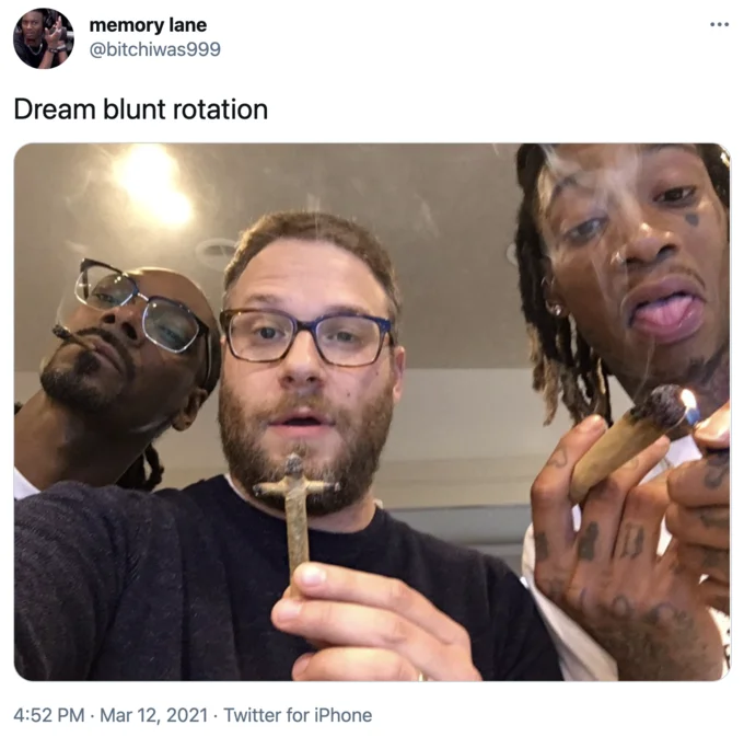 Cannabis celebrity dream rotation selfie.