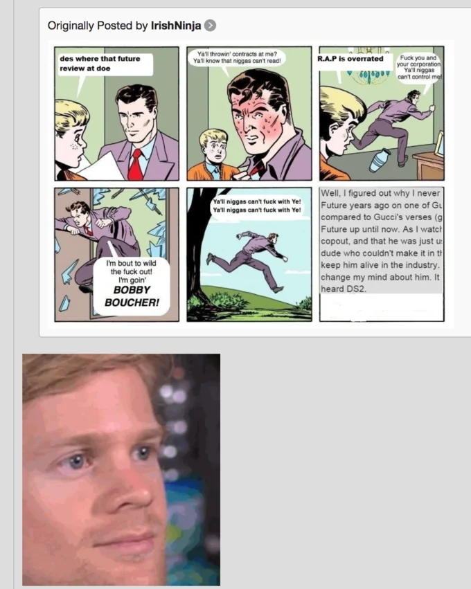 The iconic three-panel Drew Scanlon 'Blinking White Guy' reaction, the source clip that launched the meme.