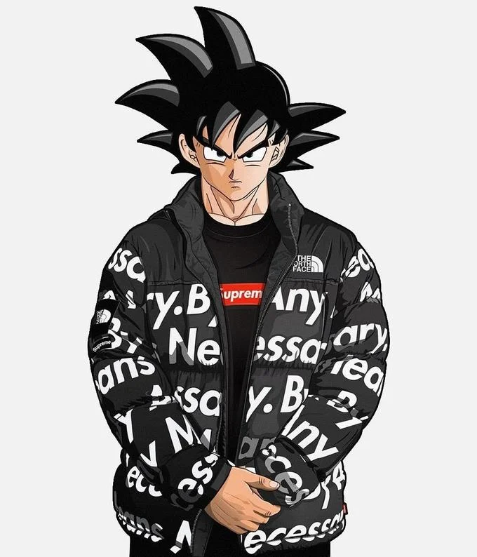 Goku styled with Supreme jacket drip.