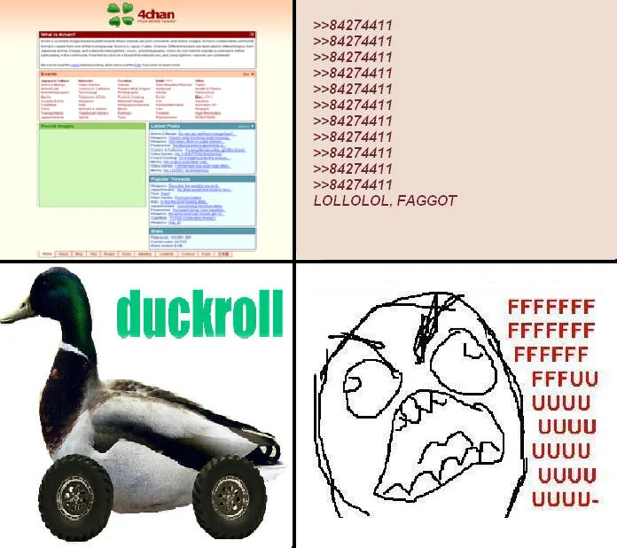 4chan culture duckroll collage.