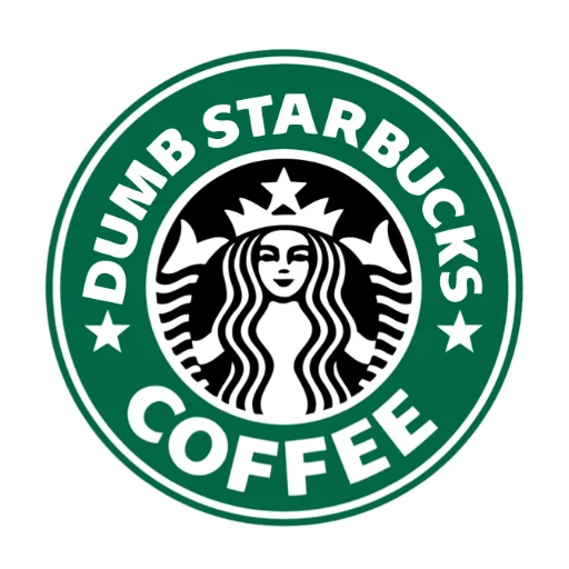 The Dumb Starbucks logo, a near-identical parody of the Starbucks Coffee brand mark with the word 'Dumb' added.