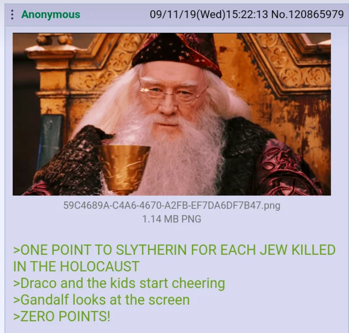 Dumbledore goblet Slytherin points joke.