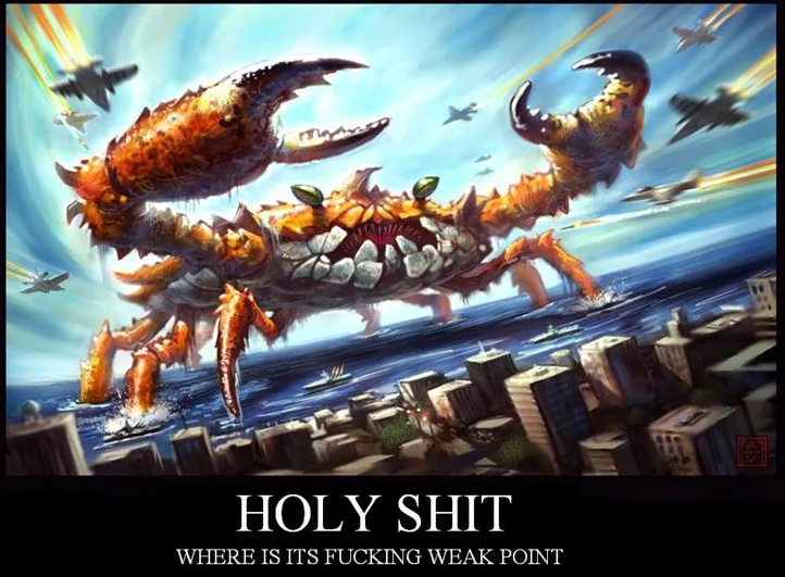 A photoshopped variant of the crab statue image playfully linking the meme back to Sony's PlayStation 3 by placing a PS3 in the crab's claw.