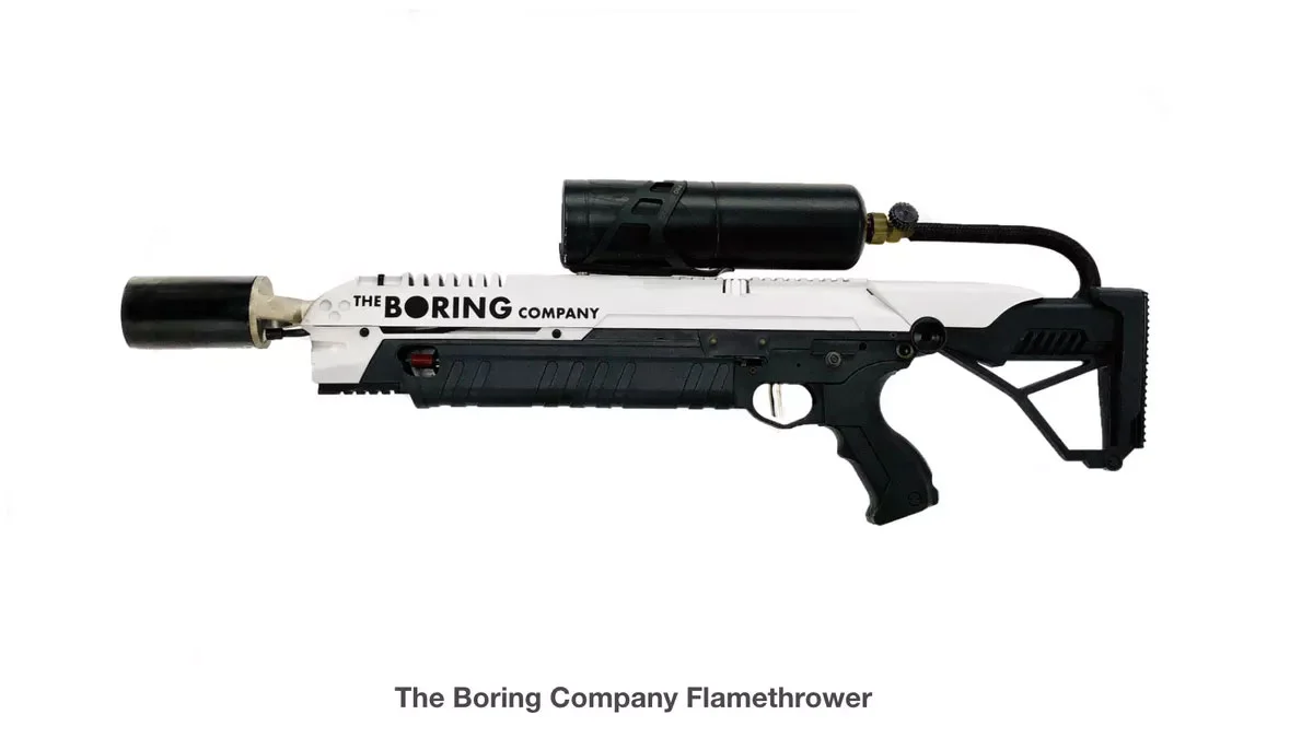 The Boring Company Flamethrower, the $500 device sold by Elon Musk's tunneling venture that inspired the meme.