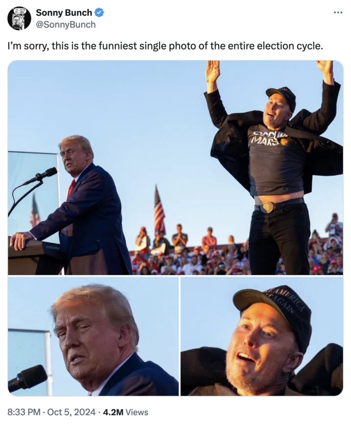 X post calling it the funniest photo of the election cycle.