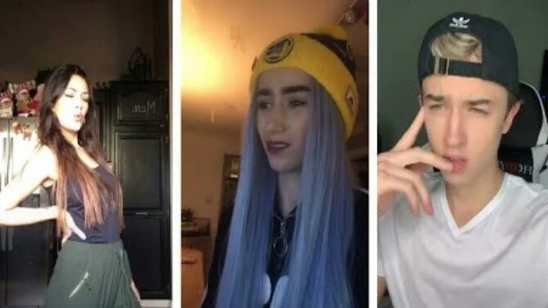 Typical Em Em Dance TikTok format with lip-sync reaction panels.