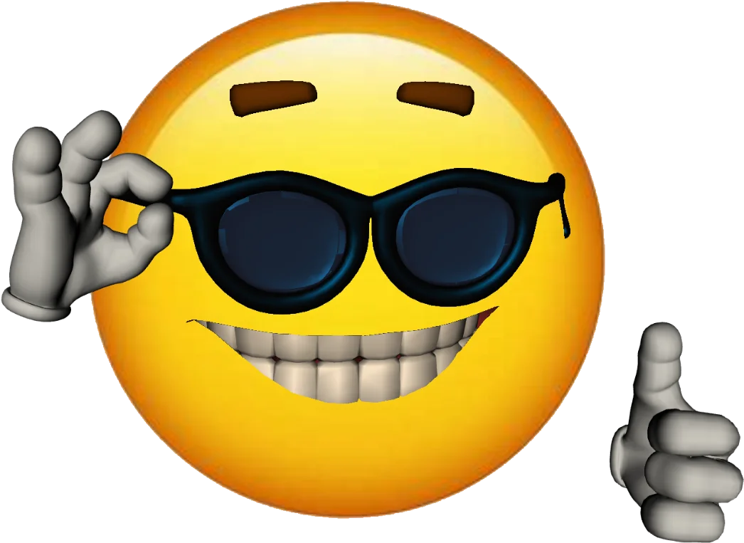 Iconic sunglasses emoji rendered in exaggerated 3D style.