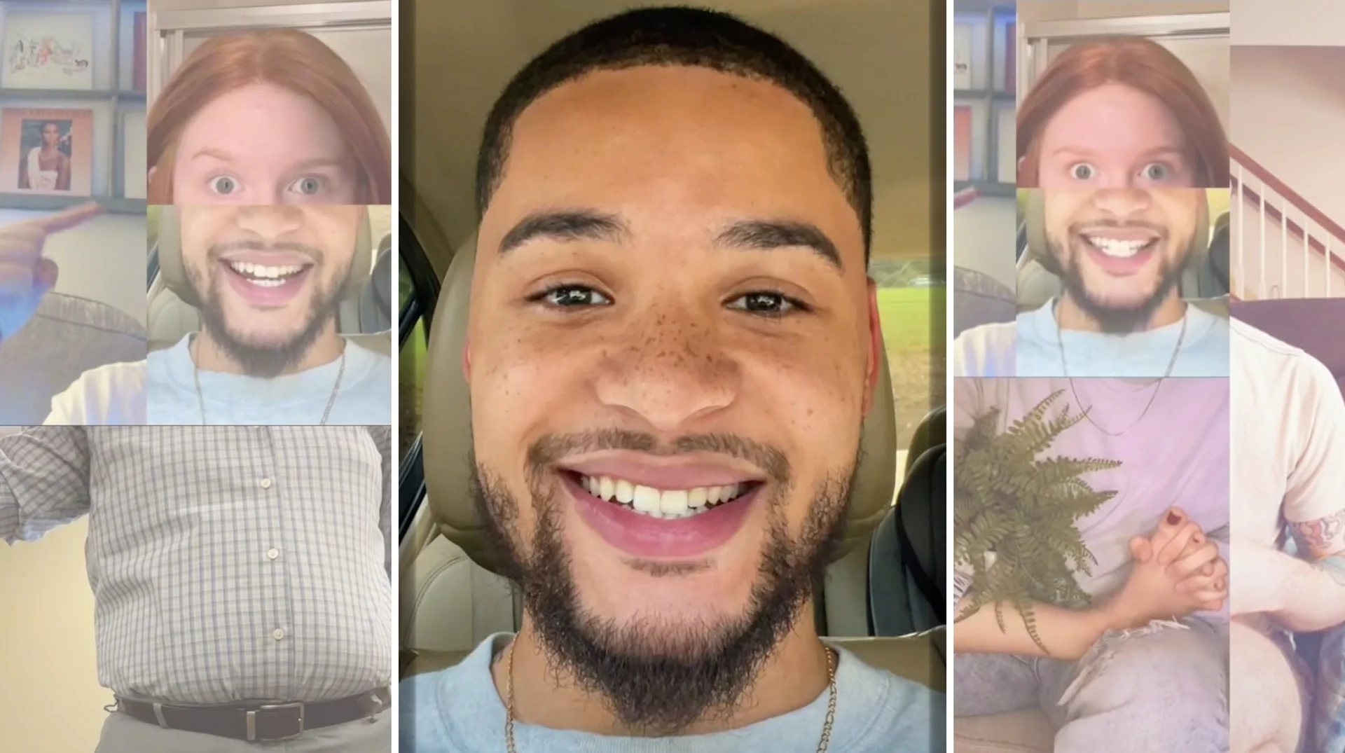 Header image for the Enoch J TikTok Duets meme, featuring his signature smiling car selfie flanked by two of his viral face-swap duets.
