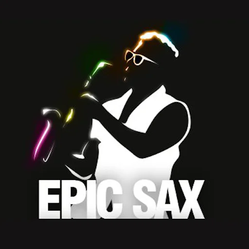 A minimalist neon-styled poster celebrating the Epic Sax Guy meme.