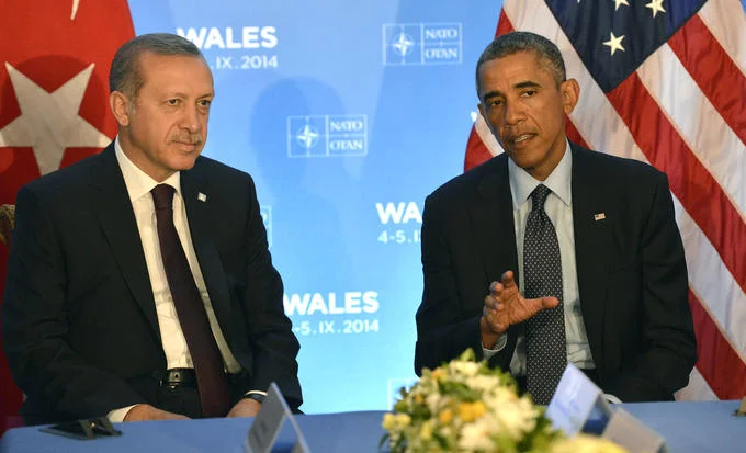 Erdogan meets with U.S. President Barack Obama at the NATO summit in Wales, 2014.
