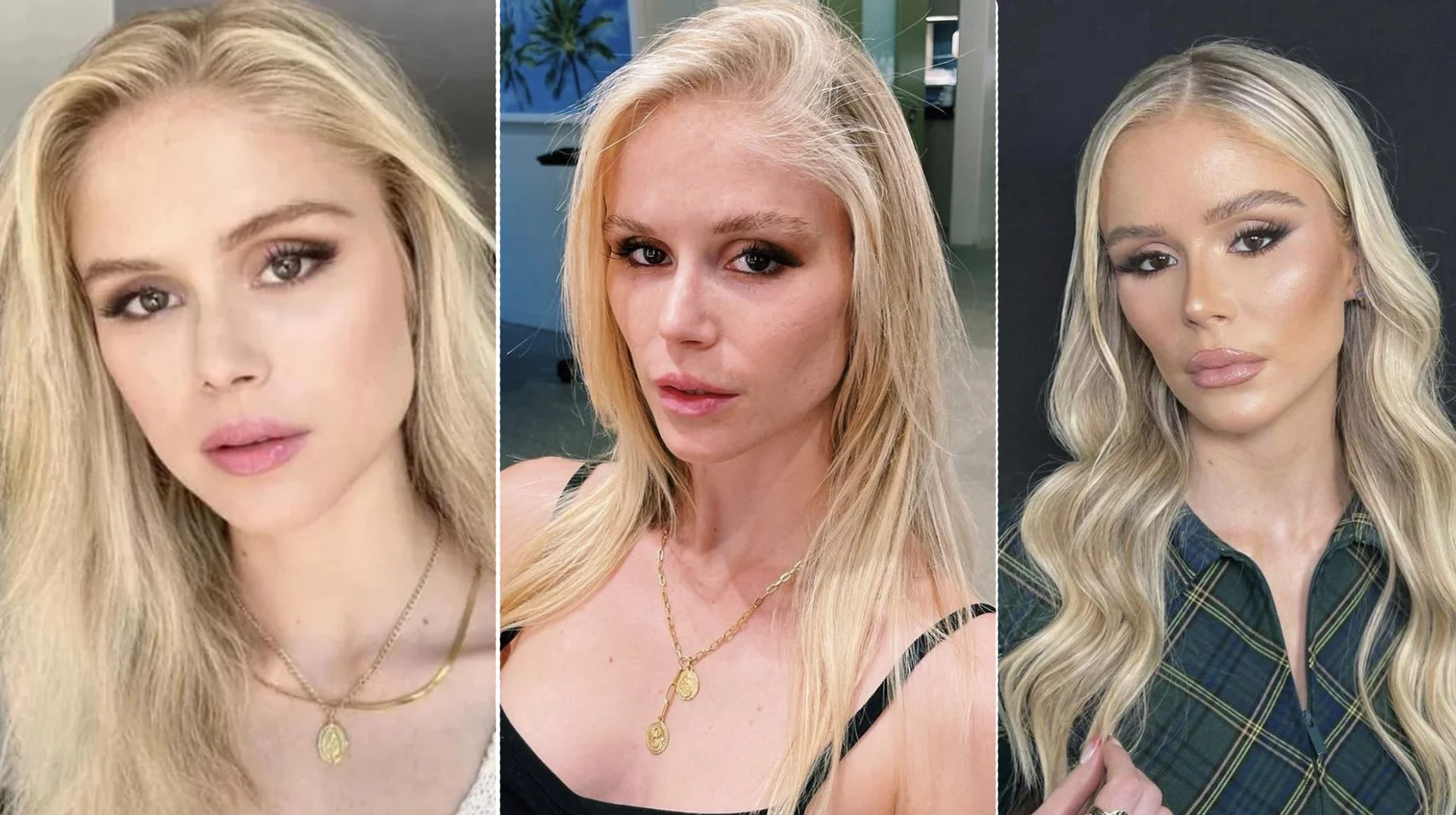 A side-by-side comparison of Erin Moriarty's changing appearance that fueled widespread online speculation about plastic surgery.
