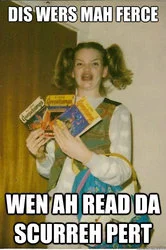 Ermahgerd meme applied to gaming and library card humor.