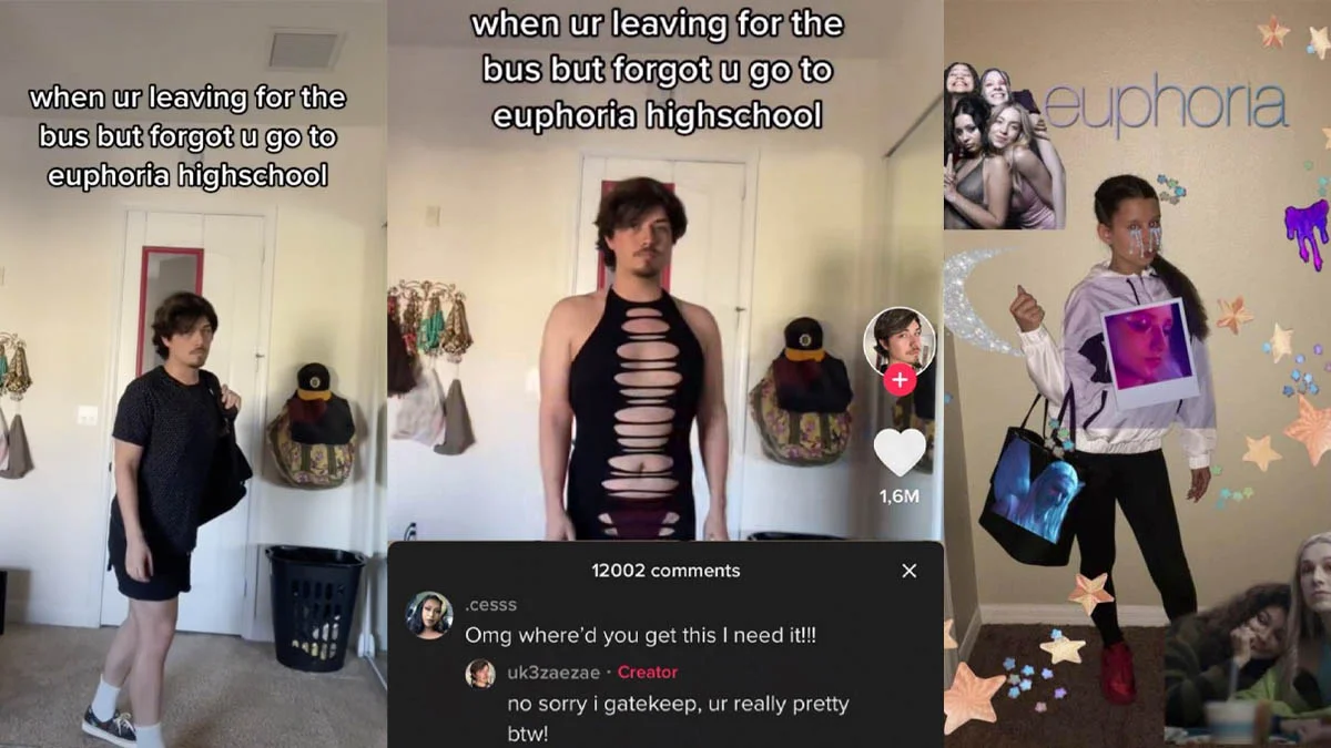 Header image compiling viral TikToks of users parodying Euphoria's over-the-top high school fashion.